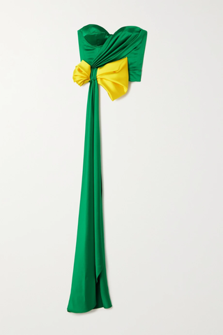 유럽직배송 할펀 HALPERN Strapless bow-detailed draped ruched two-tone duchesse-satin bustier top 33258524071965259