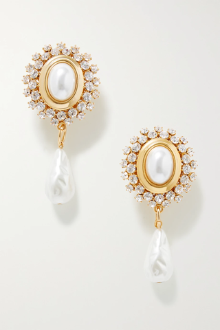유럽직배송 알렉산드라리치 귀걸이 ALESSANDRA RICH Gold-tone, crystal and faux pearl clip earrings 33258524072686148