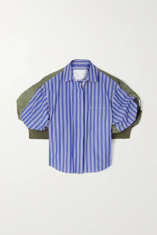 유럽직배송 사카이 셔츠 SACAI Shell-paneled striped cotton-poplin shirt 34344356237104743