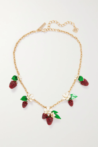 유럽직배송 오스카르데라렌타 목걸이 OSCAR DE LA RENTA Strawberry gold-tone, enamel, crystal and faux pearl necklace 33258524072354342