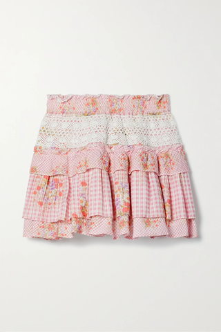 유럽직배송 러브샤크팬시 미니스커트 LOVESHACKFANCY Corbett crochet-trimmed floral-print gingham cotton-seersucker mini skirt 33258524072012774
