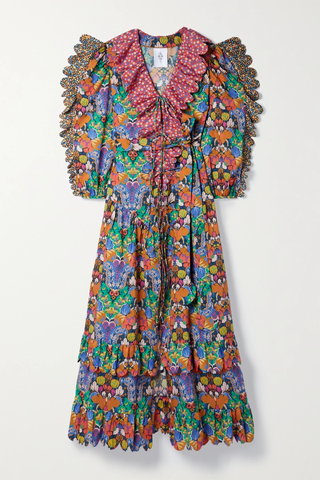 유럽직배송 HORROR VACUI Carmen belted scalloped ruffled floral-print cotton-poplin maxi dress 33258524072422068