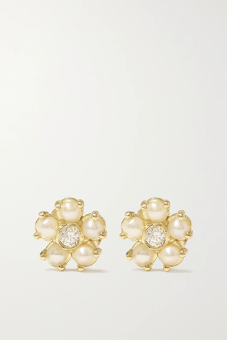 유럽직배송 제니퍼메이어 귀걸이 JENNIFER MEYER Mini Flower 18-karat gold, pearl and diamond earrings 36856120585611378