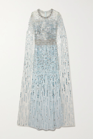 유럽직배송 제니팩햄 JENNY PACKHAM Lux cape-effect embellished tulle and chiffon gown 33258524072669544