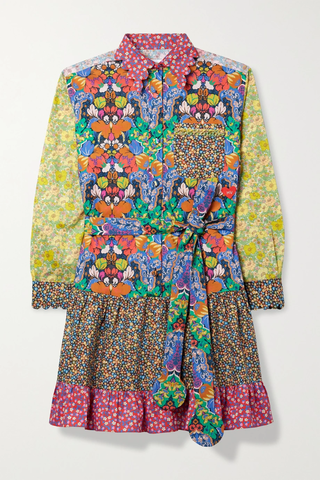 유럽직배송 HORROR VACUI Lizzy scalloped patchwork floral-print cotton mini shirt dress 33258524072422075