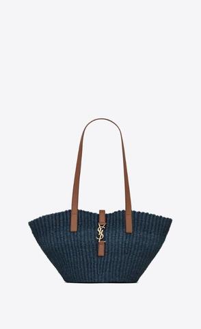 유럽직배송 입생로랑 파니에 토트백 SAINT LAURENT panier small bag in crochet raffia and smooth leather 685618FAAG84385