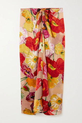 유럽직배송 컬트가이아 CULT GAIA Nila floral-print tie-front silk-blend devoré satin sarong 34344356236855673