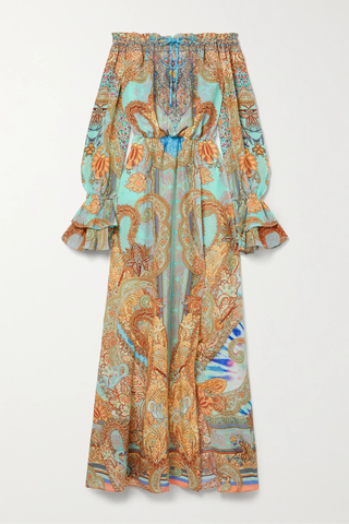 유럽직배송 카밀라 원피스 CAMILLA Off-the-shoulder embellished printed silk crepe de chine maxi dress 32027475400179612