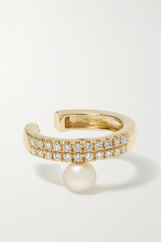 유럽직배송 미즈키 이어 커프 MIZUKI Sea of Beauty 14-karat gold, diamond and pearl ear cuff 36856120585520750