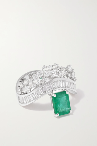 유럽직배송 ANANYA Scatter 18-karat white gold, emerald and diamond ring 38063312419525733