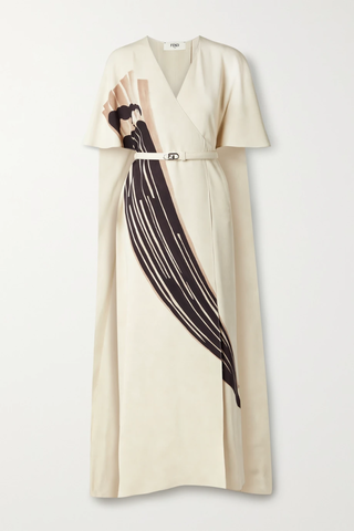 유럽직배송 펜디 드레스 FENDI Belted cape-effect printed silk-crepe maxi dress 33258524072007442