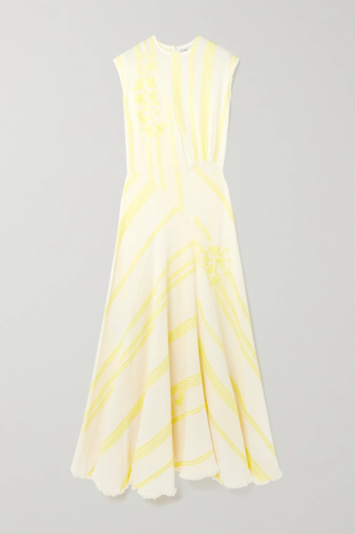 유럽직배송 RUE MARISCAL Asymmetric frayed embroidered cotton-jacquard maxi dress 29419655931995513