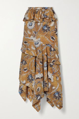 유럽직배송 울라존슨 스커트 ULLA JOHNSON Ivette asymmetric ruffled printed cotton-poplin skirt 32027475400263753