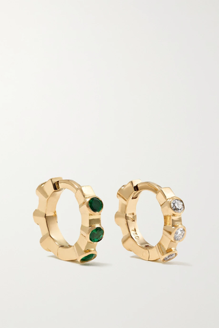유럽직배송 일레아나마크리 귀걸이 ILEANA MAKRI Stepping Stone 18-karat gold, emerald and diamond hoop earrings 36856120585425767