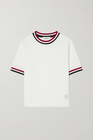 유럽직배송 톰브라운 티셔츠 THOM BROWNE Waffle-knit cotton T-shirt 29419655932418254