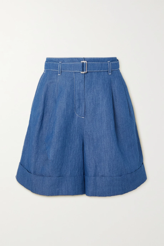 유럽직배송 로로피아나 LORO PIANA Belted pleated cotton and linen-blend chambray shorts 25185454456005576