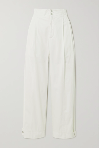 유럽직배송 보테가베네타 팬츠 BOTTEGA VENETA Pleated cotton-blend wide-leg pants 36594538430072841