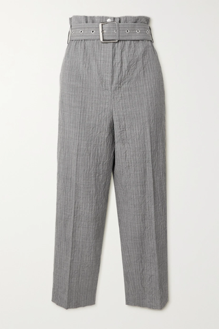유럽직배송 마이클코어스콜렉션 팬츠 MICHAEL KORS COLLECTION Cropped belted pinstriped crinkled-wool straight-leg pants 29419655932420024