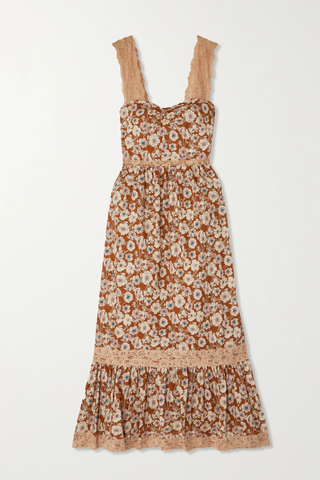 유럽직배송 구찌 원피스 GUCCI Lace-trimmed floral-print silk-twill maxi dress 45666037504258015