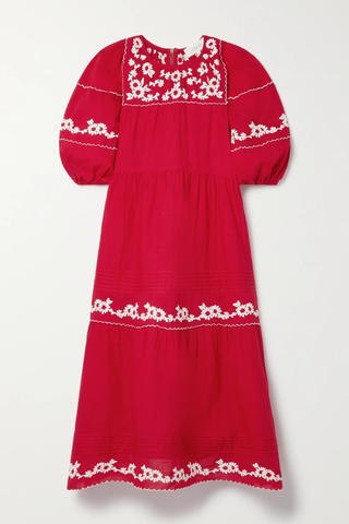 유럽직배송 THE GREAT. The Heirloom tiered embroidered floral-print cotton-voile midi dress 32027475400140208