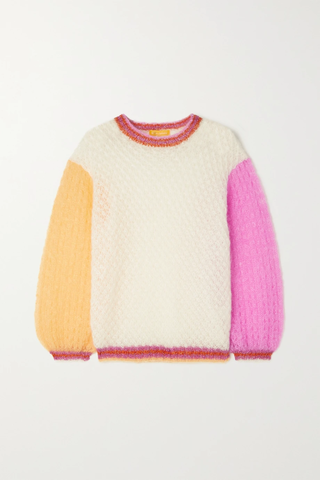 유럽직배송 로즈카민 스웨터 ROSE CARMINE Color-block metallic pointelle-knit mohair and wool-blend sweater 43769801095382367