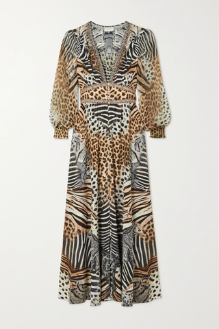 유럽직배송 카밀라 원피스 CAMILLA Embellished animal-print silk crepe de chine maxi dress 42247633207923555
