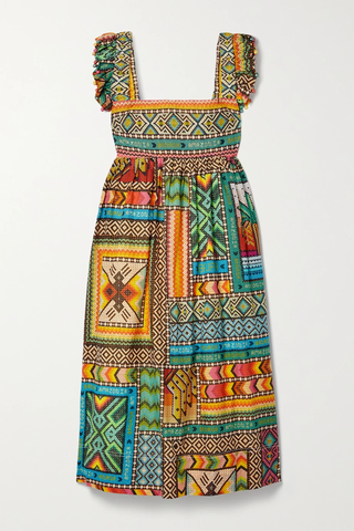 유럽직배송 팜리오 원피스 FARM RIO Bead-embellished printed cotton-voile midi dress 38063312420578629