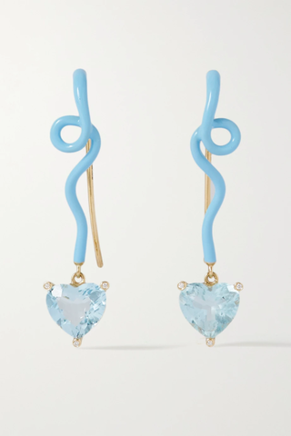 유럽직배송 베아본지아스카 귀걸이 BEA BONGIASCA Gwen 18-karat gold, aquamarine, diamond and enamel earrings 38063312418974098