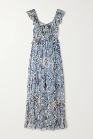 유럽직배송 HANNAH ARTWEAR Dara open-back ruffled floral-printed chiffon midi dress 42247633207906506