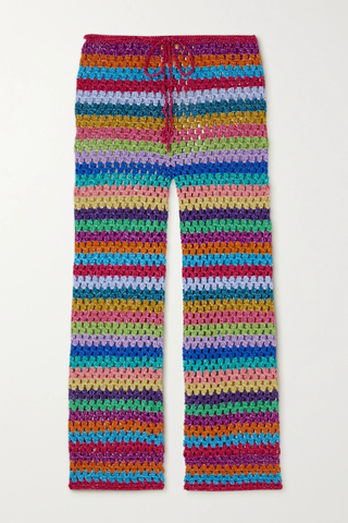유럽직배송 로즈카민 ROSE CARMINE Metallic striped crochet-knit slim-leg pants 36856120584981945
