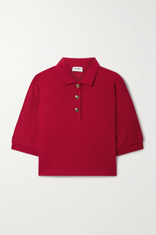 유럽직배송 생로랑 카라티 SAINT LAURENT Cropped cotton-piqué polo shirt 38063312419756655