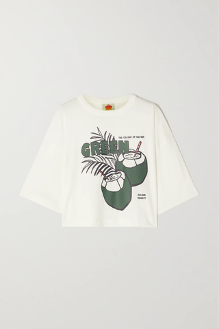 유럽직배송 팜리오 티셔츠 FARM RIO Cropped printed cotton-jersey T-shirt 42247633207905131