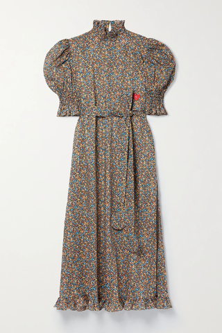 유럽직배송 HORROR VACUI Traudl belted ruffled smocked floral-print cotton-poplin midi dress 33258524072422083