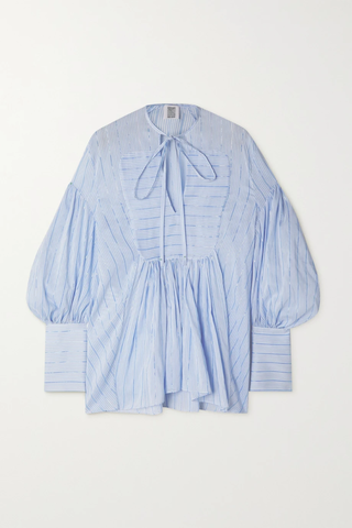 유럽직배송 로지애슐린 블라우스 ROSIE ASSOULIN Pleated metallic striped cotton-blend blouse 38063312418816387