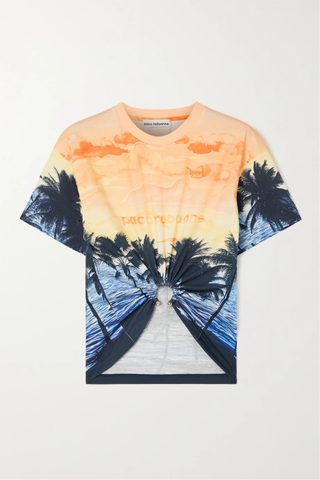 유럽직배송 파코라반 티셔츠 PACO RABANNE Cropped ruched printed organic cotton-jersey T-shirt 38063312420734118