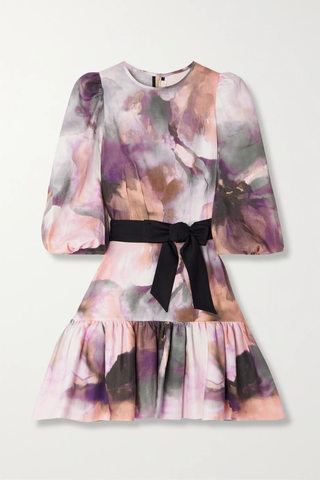 유럽직배송 ANNA MASON Dahlia bow-detailed tiered printed linen mini dress 33258524072724926