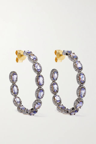 유럽직배송 암라팔리 귀걸이 AMRAPALI Sterling silver and 18-karat gold, tanzanite and diamond hoop earrings 30629810019620527