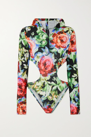 유럽직배송 노르마카말리 NORMA KAMALI Hooded cutout floral-print stretch-jersey bodysuit 36856120584999524