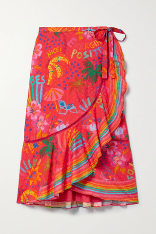 유럽직배송 팜리오 스커트 FARM RIO Printed Swiss-dot cotton-voile wrap skirt 38063312420568863
