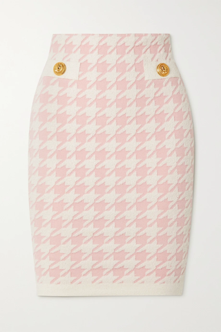 유럽직배송 발망 스커트 BALMAIN Button-embellished houndstooth jacquard-knit skirt 38063312419790962