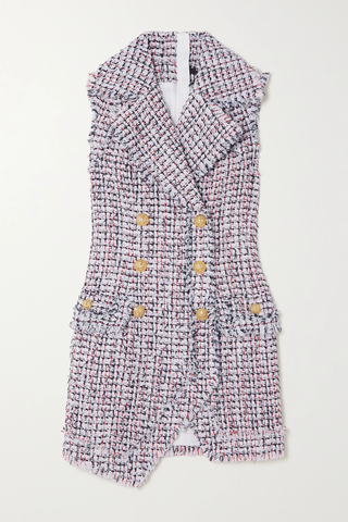 유럽직배송 발망 미니원피스 BALMAIN Asymmetric double-breasted frayed cotton-blend tweed mini dress 33258524071968137
