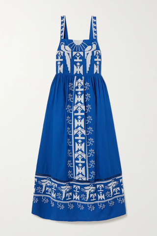 유럽직배송 팜리오 원피스 FARM RIO Bow-detailed embroidered linen-blend poplin maxi dress 42247633207923512