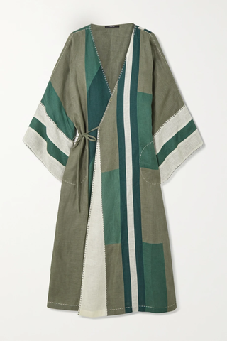 유럽직배송 비타 킨 VITA KIN Yoko embroidered color-block linen wrap dress 34344356236934267