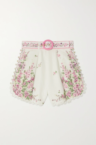 유럽직배송 짐머만 ZIMMERMANN Jude belted guipure lace-trimmed floral-print linen shorts 38063312420610134