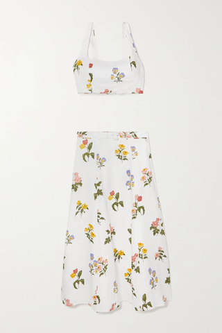 유럽직배송 리포메이션 REFORMATION Cole floral-print cropped top and belted midi skirt set 1647597279152609