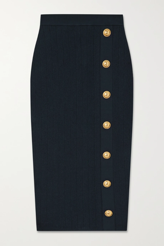 유럽직배송 발망 스커트 BALMAIN Button-embellished ribbed-knit midi skirt 42247633208900405