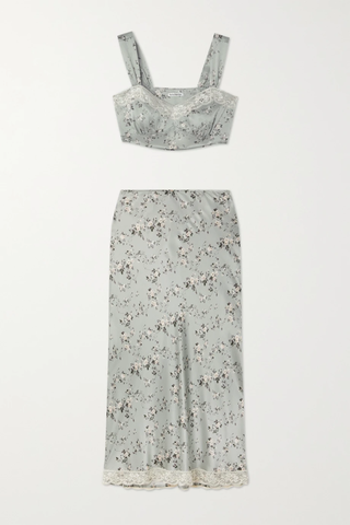 유럽직배송 리포메이션 REFORMATION Beatrice lace-trimmed floral-print silk-charmeuse top and midi skirt set 1647597279152619