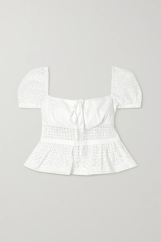 유럽직배송 셀프포트레이트 블라우스 SELF-PORTRAIT Tie-detailed broderie anglaise cotton-voile peplum blouse 38063312420351767