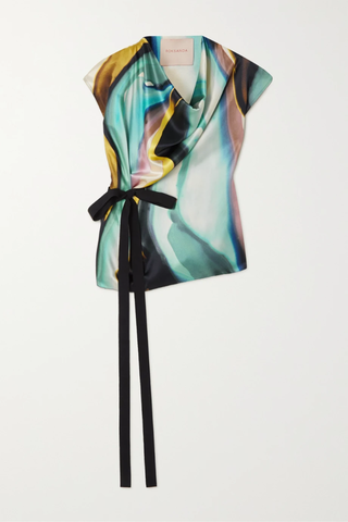 유럽직배송 록산다 ROKSANDA Andriya belted draped printed silk-satin top 38063312420399715