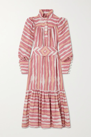 유럽직배송 ANNA MASON Kasia belted ruffled striped linen midi dress 33258524072724943